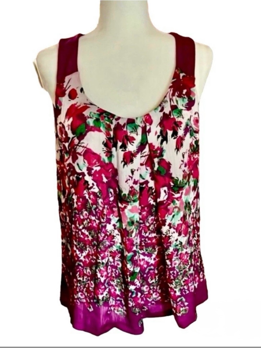 Allen B. Schwartz Magenta Floral Sheer Layered Tank Top xl